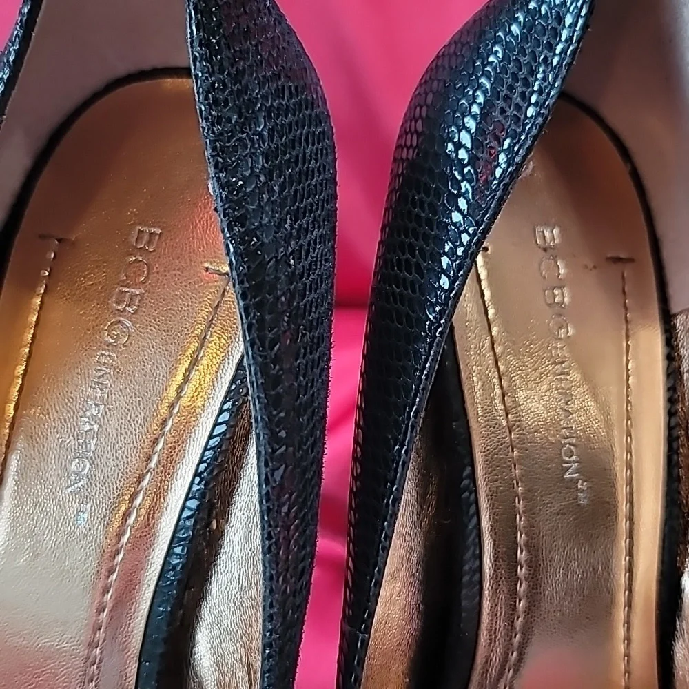 BCBGENERATION platform stiletto PARADE black snakeskin print leather sz …
